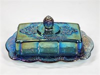 IRIDESCENT CARNIVAL GLASS BUTTER DISH