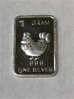 .999 Fine Silver Bar!  Chicken! 1g