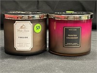 2 WHITE BARN CANDLES - FIRESIDE & FROSTED CRANBERY