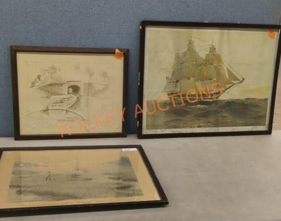Vintage framed art prints(old ironside,