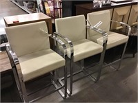 Set of 3 Designer Eric Brand Chrome Stool Chairs