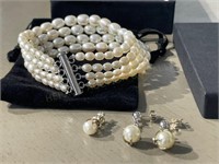 Danbury Mint Pearl Bracelet and Earrings