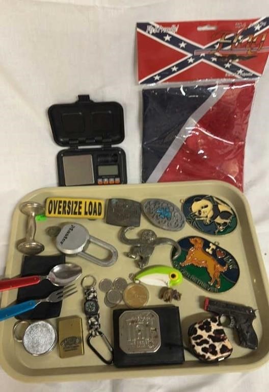 Belt Buckles, Lighters, scale, Flag & More