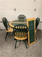 ROUND TILETOP KITCHEN TABLE WITH LEAF & 4 CHAIRS