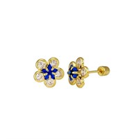 14k Gold .61ct Sapphire & White Topaz Earrings