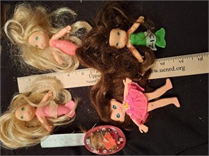 4 miniature dolls.  mermaid and watch doll