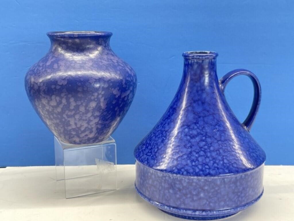 Mid-Century German Pottery Blue Vase and Pitcher