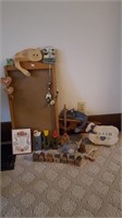 Wood Décor; Cork Board, Small Shelf, Cats, Sheep,