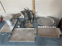 Large silver plate/aluminum/metal lot