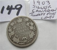 1903 Canadian Silver Twenty Five Cents Coin