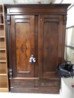 Large Victorian Walnut and Burl two door over