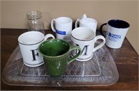 Coffee mugs and tray