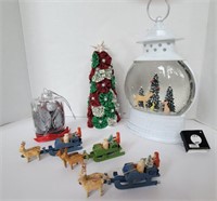 (1)Snow Globe,(3)German Sled Racers, Tree, Holly