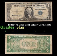 1935F $1 Blue Seal Silver Certificate Grades vf+