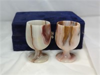Vintage Alabaster Marble Onyx Goblets, Small