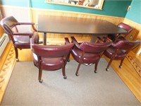 DINING ROOM TABLE & (6) ROLLING CHAIRS