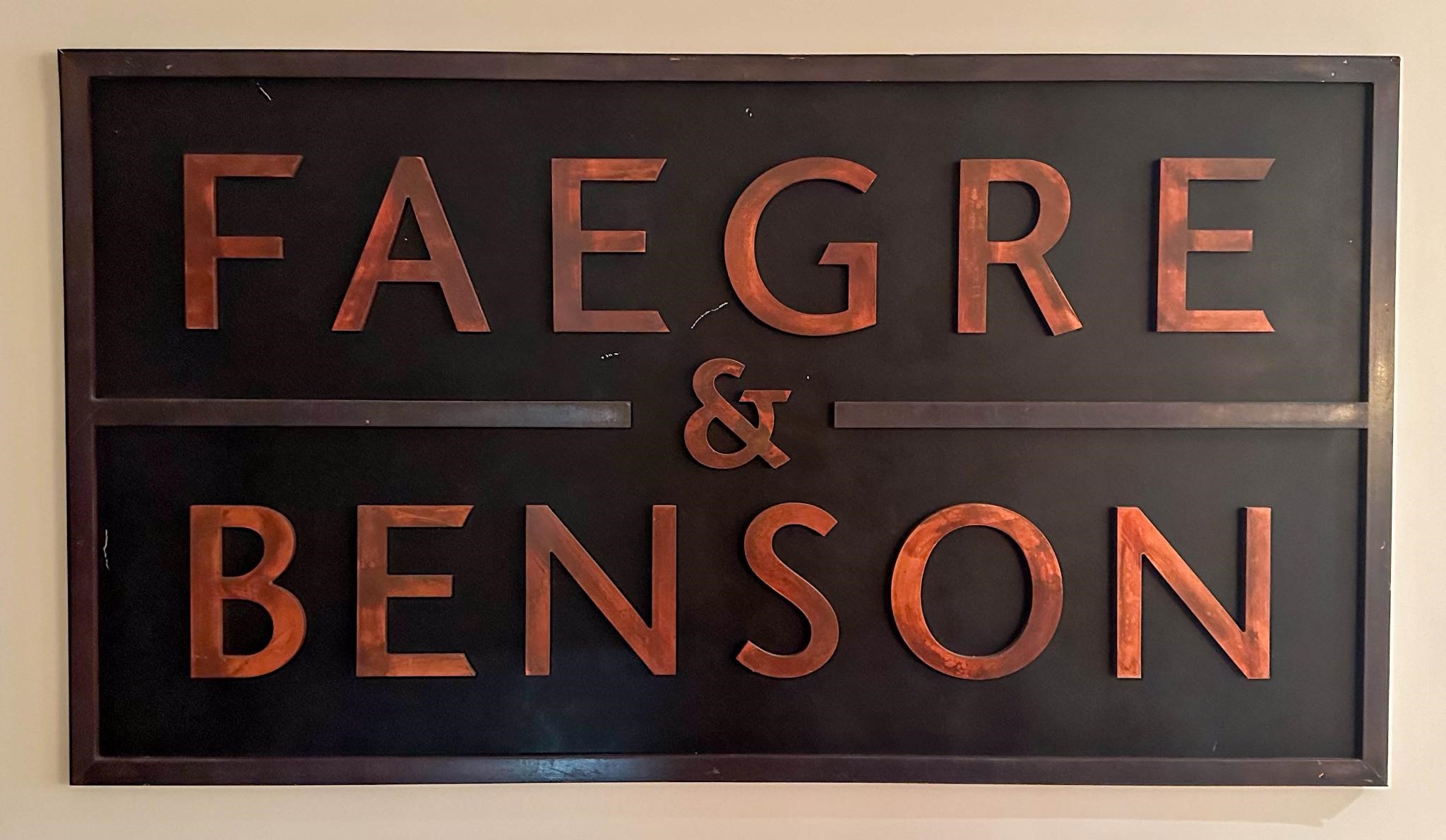 Vintage Faegre & Benson Law Firm Sign