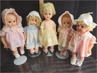 Assorted Vintage Dolls & stands