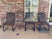 3 Outdoor Black Metal Chairs and Metal Shelf