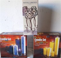 2 BOXES CANDLES & TRAYS 1 BOX WIRE CANDLE LAMPS