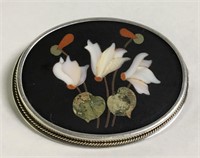 800 Silver Pietra Dura Broche