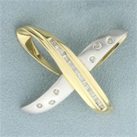 Baguette and Round Diamond  X Design Slide Pendant