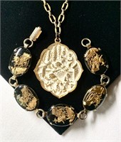 Vintage Asian Theme Relief Pendant Signed &