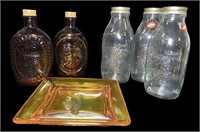 Glass Ashtray & Ben Franklin Bottles