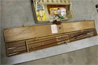 Vintage Fly Fishing Pole & Tackle Box w/Assorted