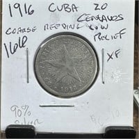 1916 CUBA SILVER 20 CENTAVOS
