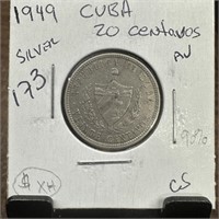 1949 CUBA SILVER 20 CENTAVOS