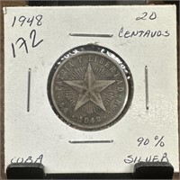 1948 CUBA 20 CENTAVOS SILVER