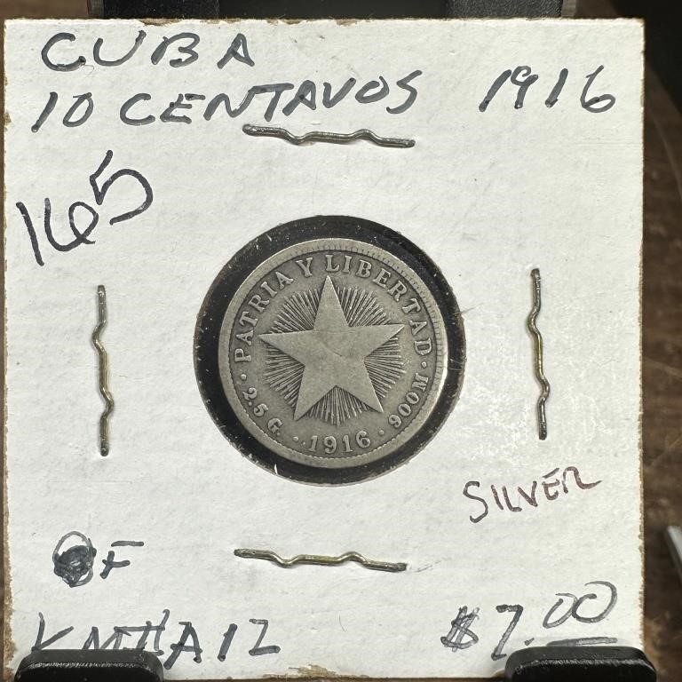 1916 CUBA SILVER 10 CENTAVOS