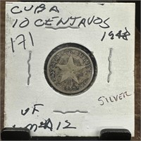 1943 CUBA SILVER 10 CENTAVOS