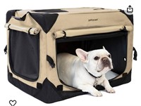 Pettycare Beige Folding Pet Crate with curtains