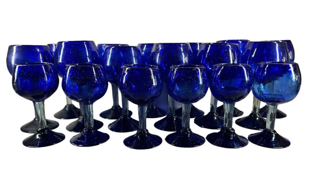 Cobalt Blue Handblown Stemware Glassses 23 pc