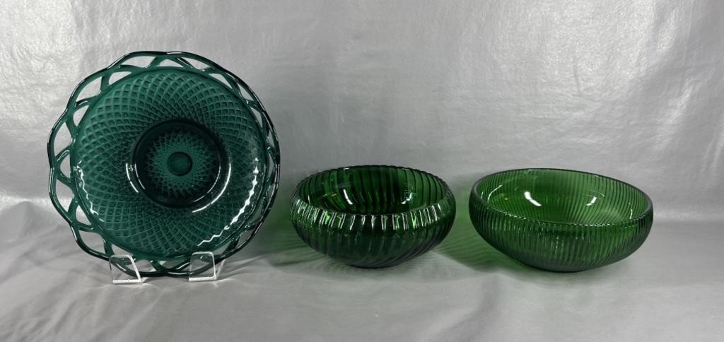 A Trio of Green Glass Bowls