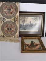 Two nicely framed prints and a lovely Runner