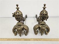 Pair of Antique Figural Brass Andirons- One