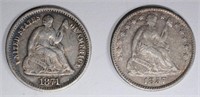 1857 & 1871 SEATED HALF DIMES, XF