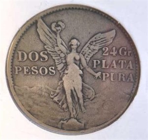 1921 Mexico Silver Dos Pesos 24G Plata Pura