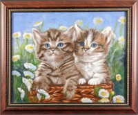 Framed Oil Painting Kittens Framed Oil Painted