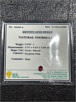 0.942 Natural Oval Cut Purple Tourmaline IGL Grade