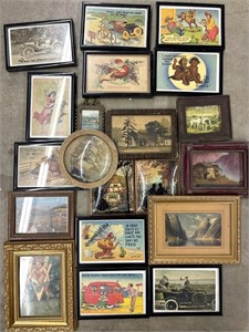 Vintage Framed Post Cards and More Small Framed