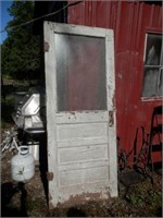 outside-antique painted white door w/hinges