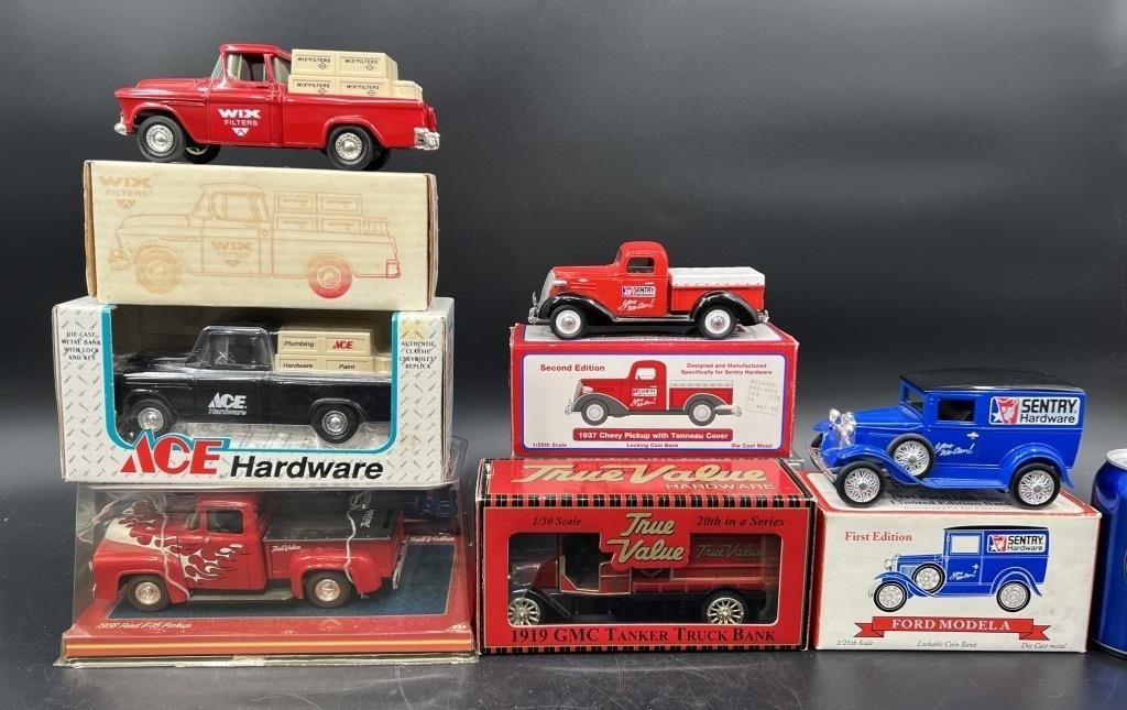 6 Diecast Hardware Store Themed Truck Banks