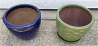 Two Glazed Clay Flower Pots