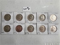 10 Kennedy 40 percent Silver Half Dollars