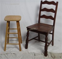 Vintage Hardwood Bar Stool & Side Chair Lot
