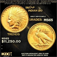 ***Auction Highlight*** 1907-p Gold Indian Eagle $